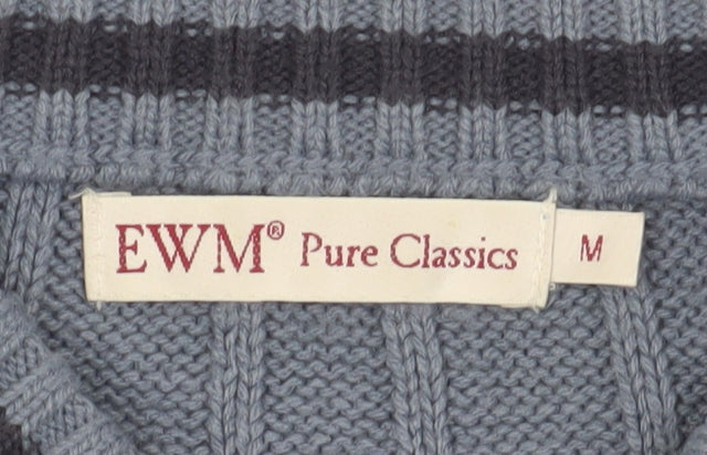 EWM Men's Blue Cable-Knit Pullover Jumper, Size M