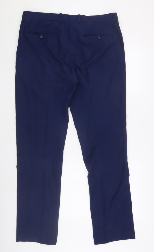 Dobell Men's Blue Slim Fit Trousers Size 36