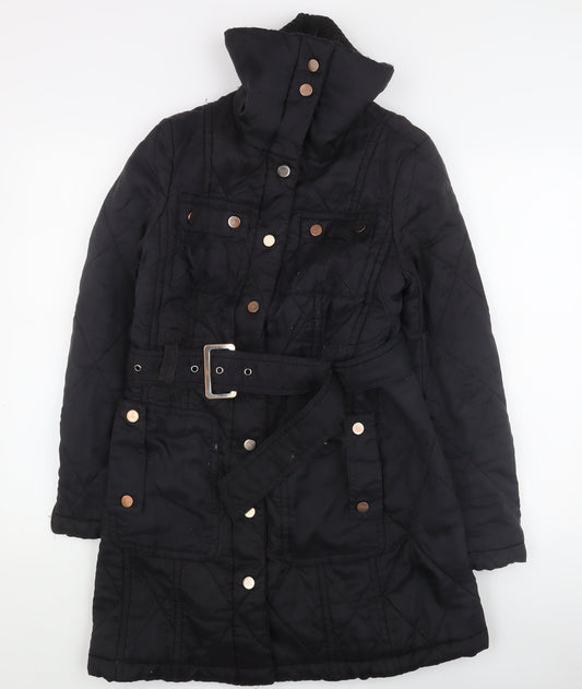 Womens UK Size 10 Zara Black Quilted Trench Coat