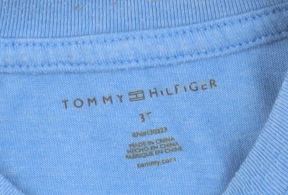 Brand and care label for Tommy Hilfiger Blue unisex toddler t-shirt 36m pullover