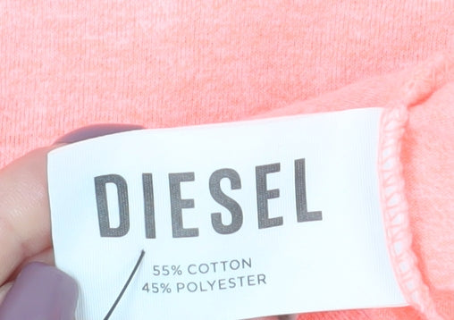 Brand and care label for Diesel girls’ pink xl basic t-shirt with logo