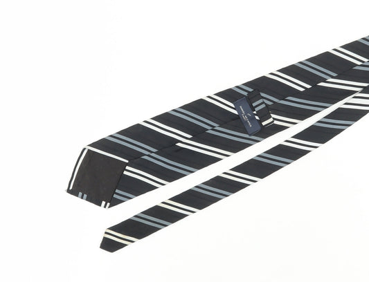Mens Daniel Hechter Black Striped 100% Silk Tie
