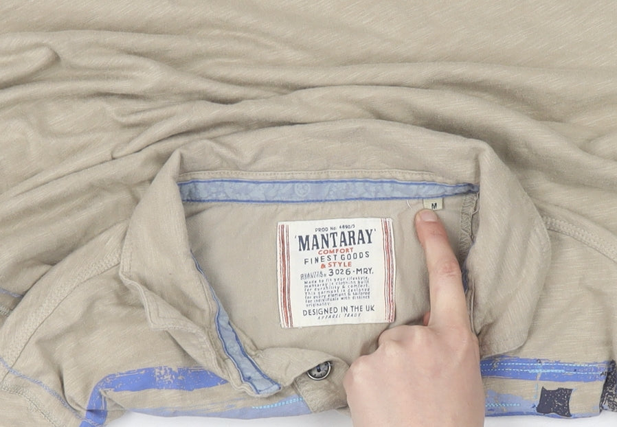 Mantaray Men's Beige Graphic Print Polo, M