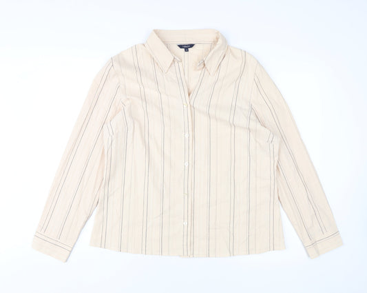 Debenhams Women's Beige Striped Button-Up Shirt Size 18