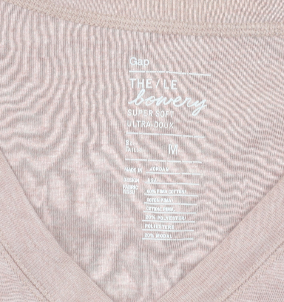 Gap Women's Pink V-Neck Long Sleeve T-Shirt M