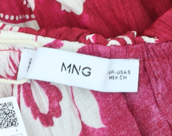 MNG Women's Red Floral Jumpsuit, Off Shoulder, Ruffle Size S