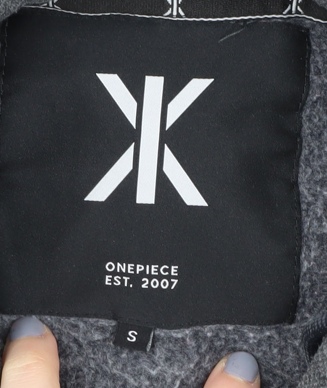 Brand and care label for Onepiece unisex adults grey full zip hoodie s