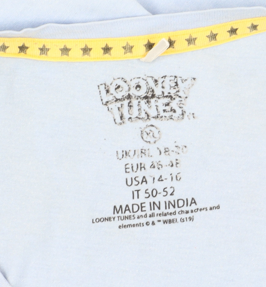 Unisex Adults UK Size 18-20 Looney Tunes Blue Basic T-Shirt