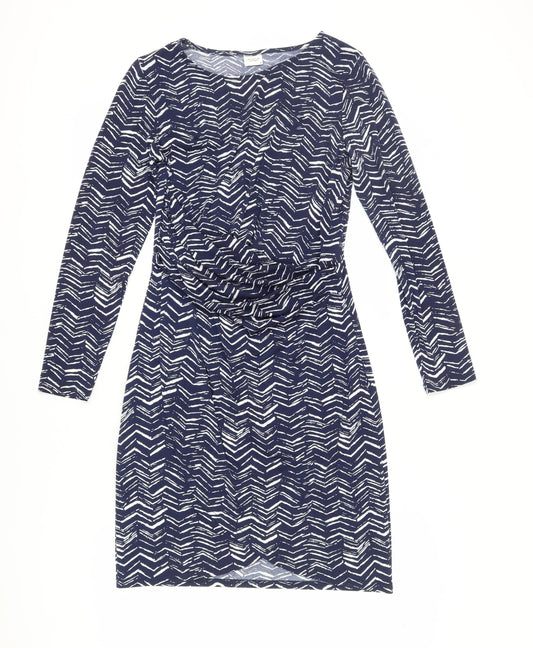 Additional front view of Jacqueline de Yong Women's Blue Geometric Bodycon Dress M