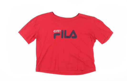 Womens UK Size M FILA Red Cropped T-Shirt