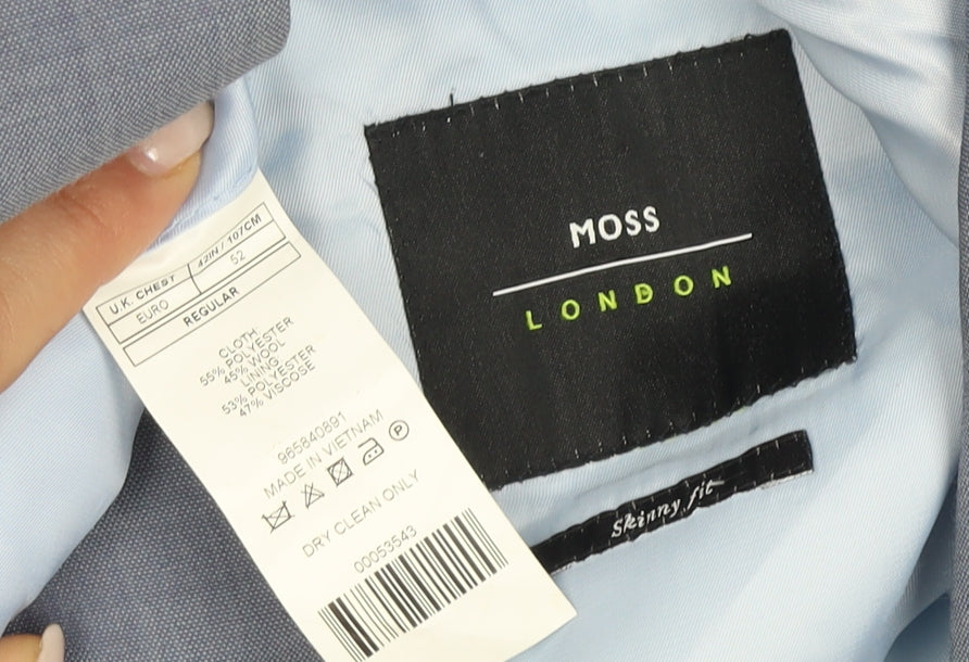 Mens UK Size 42 Moss London Regular Blue Suit Jacket