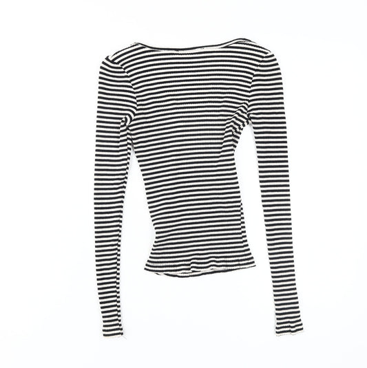 Miss Selfridge Women Black Cropped Stripe T-Shirt Size 6