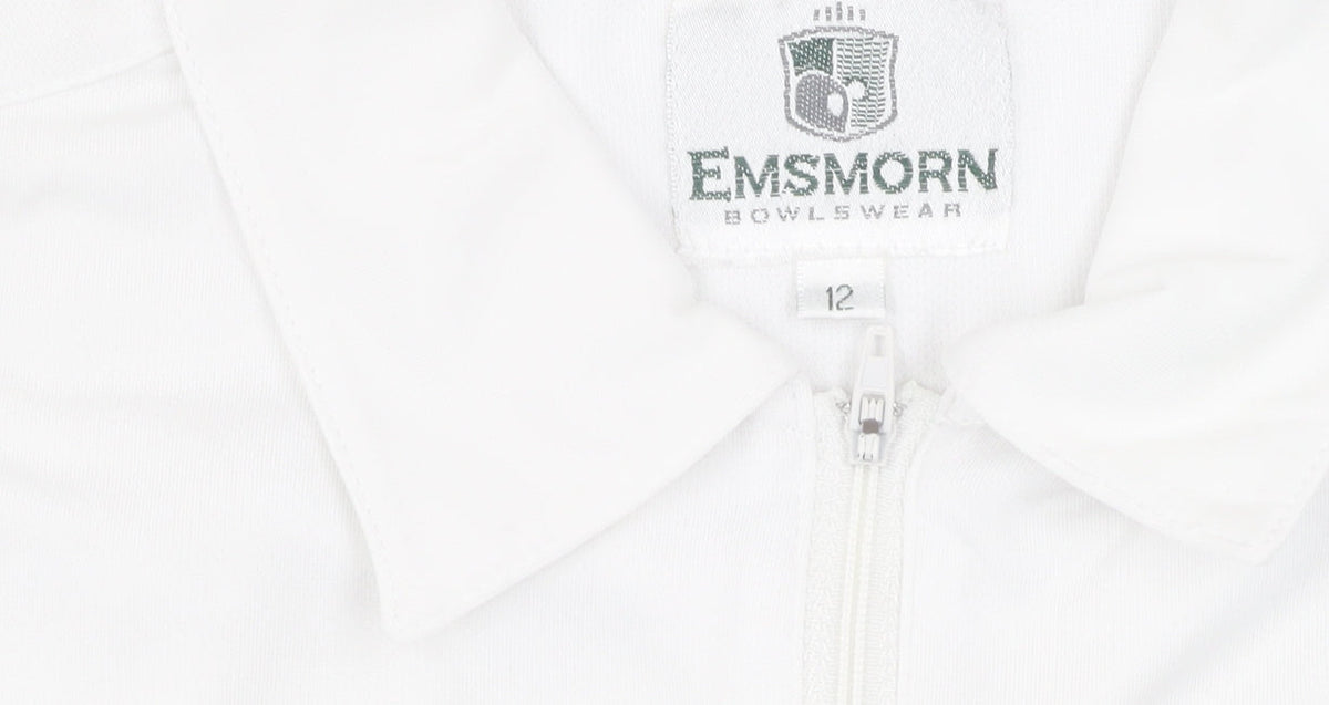 Additional view of Emsmorn unisex white polo shirt, size 12