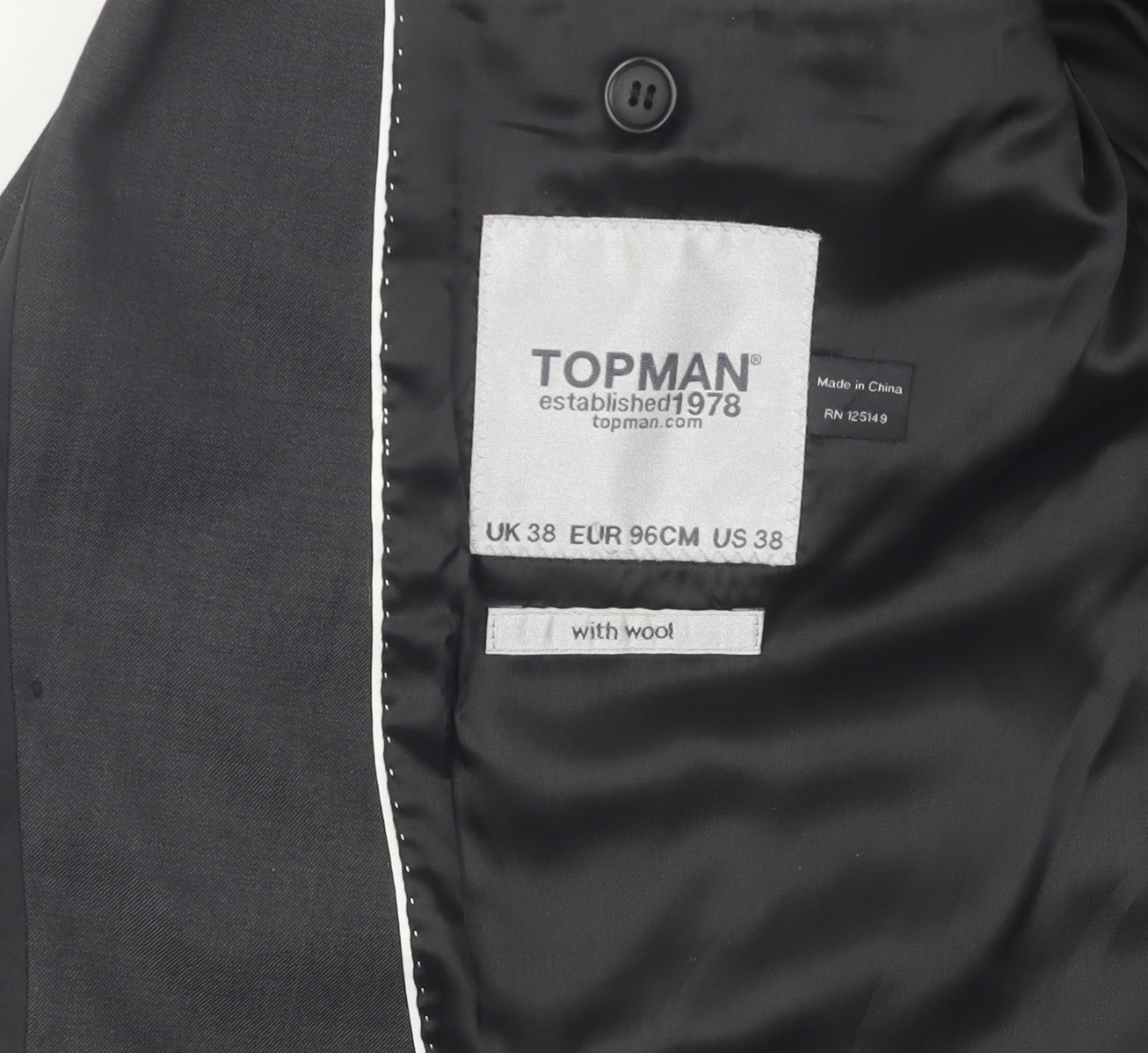 Mens UK Size 38 Topman Regular Black Suit Jacket