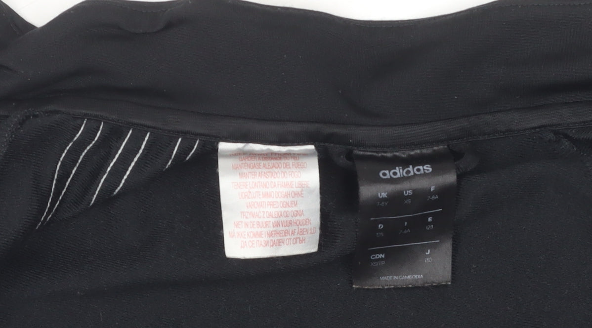 Brand and care label for Adidas boys’ black track jacket 7-8 years
