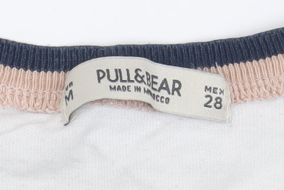 Womens UK Size M Pull & Bear White Cropped T-Shirt