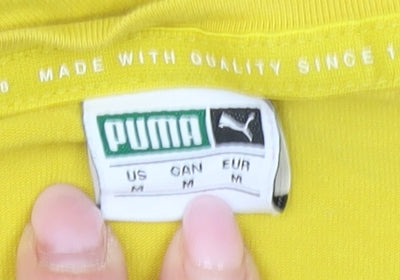 Brand and care label for Puma Yellow unisex t-shirt m, casual crew neck