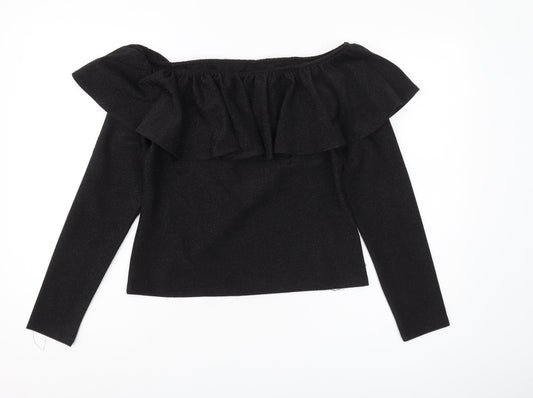 Womens UK Size M H&M Black Cropped Blouse