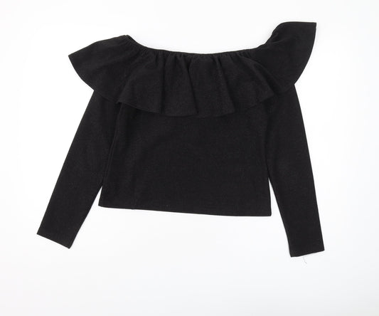 Womens UK Size M H&M Black Cropped Blouse
