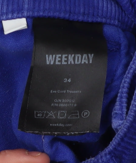 Weekday Women's Blue Slim Corduroy Trousers Size 6