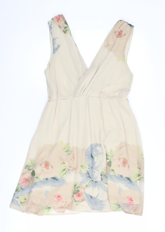 Dorothy Perkins Women's Beige Floral A-Line Dress Size 14