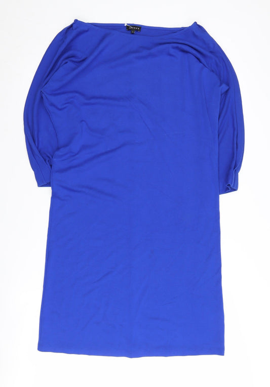 Additional front view of Jaeger Women's Blue 3/4 Sleeve Boat Neck Dress