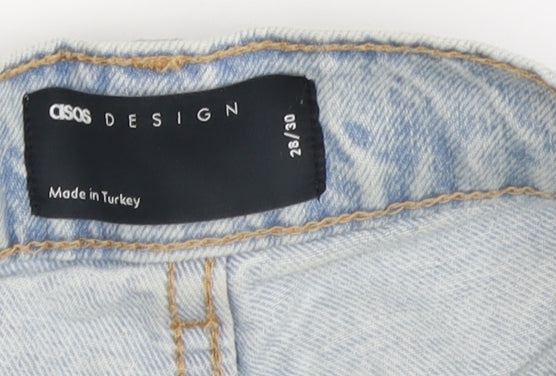 Brand and care label for ASOS DESIGN Women's Blue Denim Cut-Off Shorts, size 28