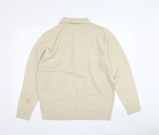 Damart Women's Beige Wool Collared Cardigan Size 18