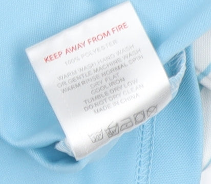 Brand and care label for Benross unisex blue white striped polo shirt, size 10