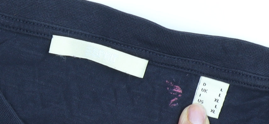 Close-up detail of ESPRIT Women's Blue Animal Print L Basic T-Shirt