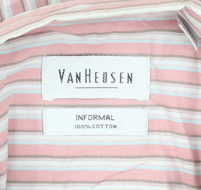 Van Heusen Men's Pink Striped Cotton Dress Shirt M