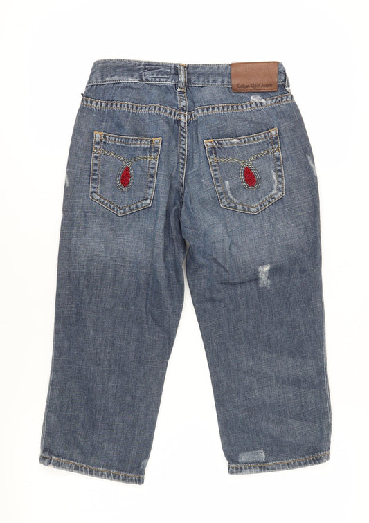 Calvin Klein Women's Blue Cropped Jeans, Size 27, Distressed