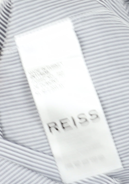 Reiss Men's Grey Striped Button-Up Slim Shirt S