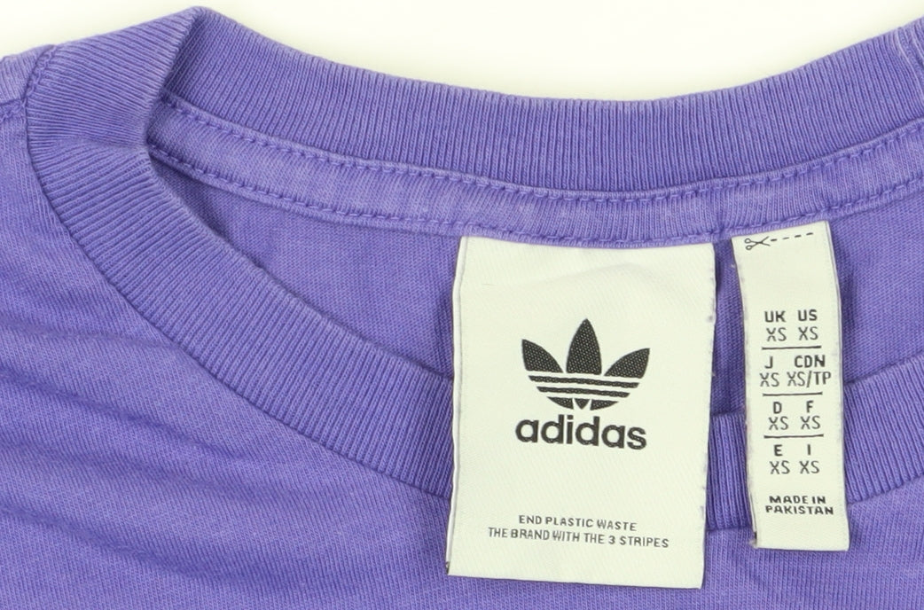 Brand and care label for Adidas Men's Purple XS T-Shirt, Crew Neck, 100% Cotton