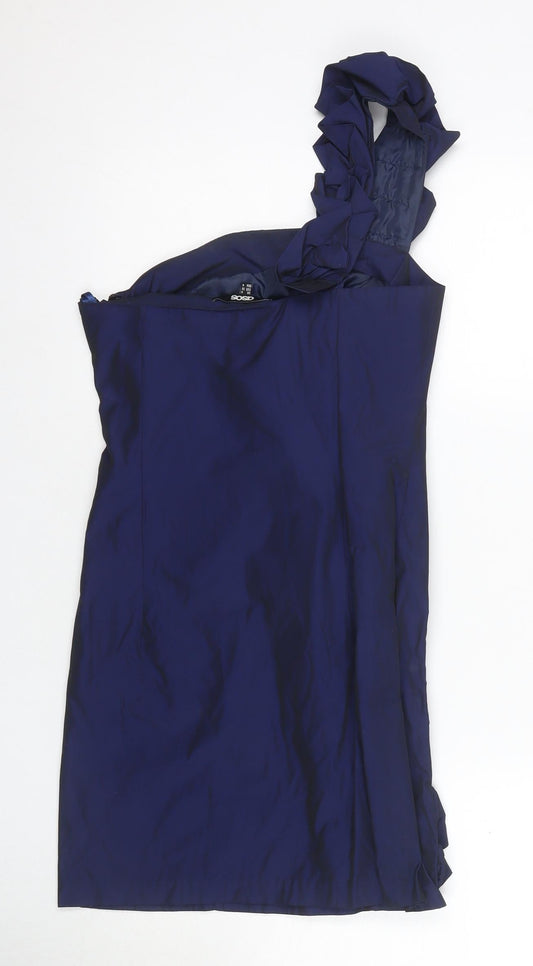 ASOS Women's Blue One Shoulder Knee Length Shift Dress