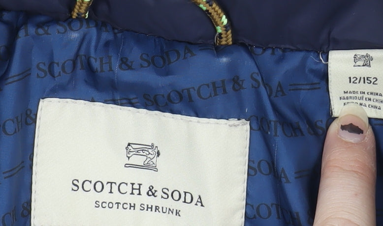Scotch & Soda Boys Green Colourblock Puffer Jacket, Size 12