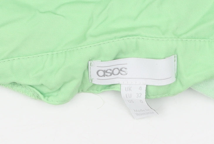 Brand and care label for ASOS Women's Green Skirt, size 4, Viscose Elastic Waist