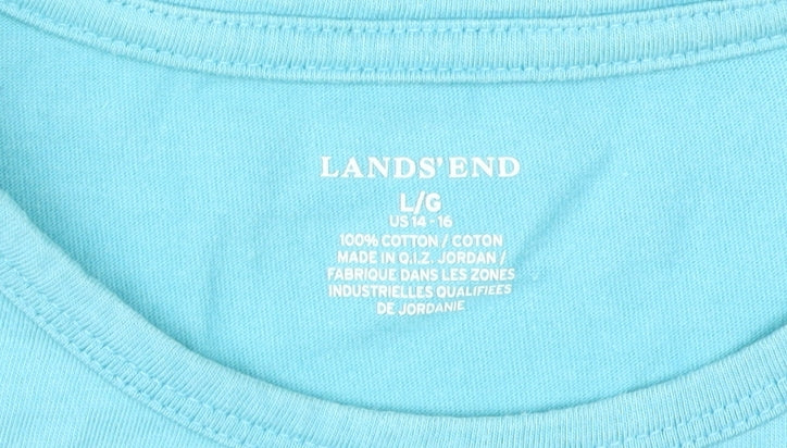 Womens UK Size 16 Lands' End Blue Basic T-Shirt