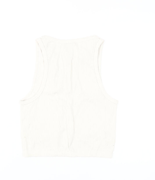 Womens UK Size L Stradivarius White Basic Tank