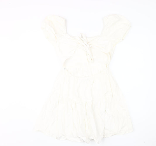 Quiz Women's Ivory A-Line Puff Sleeve Dress Size 10