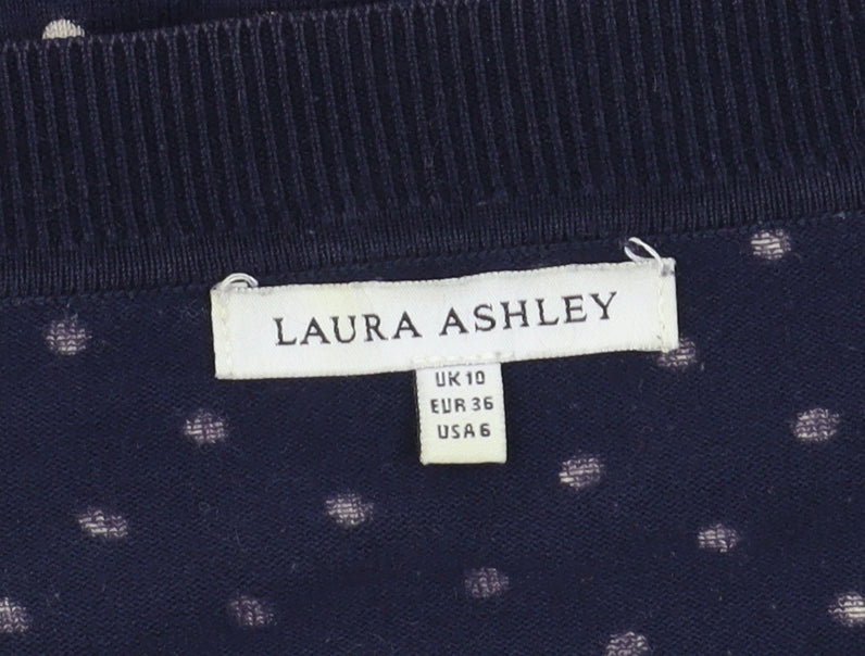 Laura Ashley Women's Blue Polka Dot V-Neck Jumper Size 10