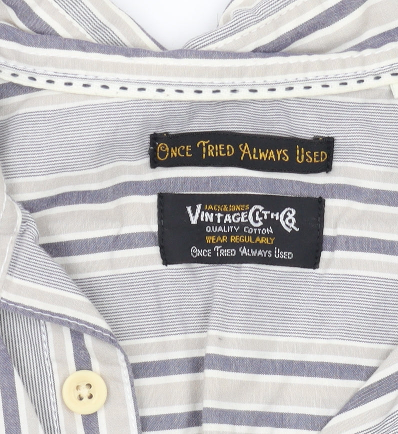 Jack & Jones Men's Beige Striped Cotton Shirt, S/S