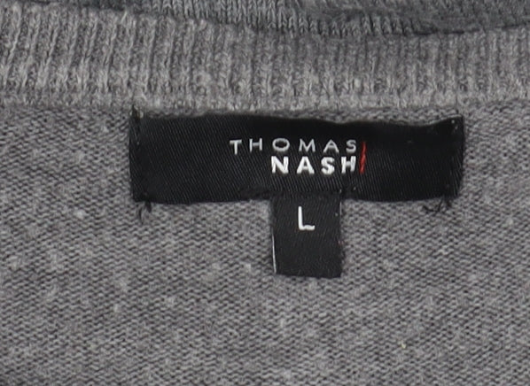 Thomas Nash Men's Grey Wool V-Neck Pullover Jumper L