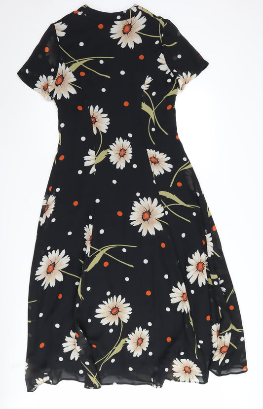 Alexon Women's Black Floral Midi A-Line Dress Size 10