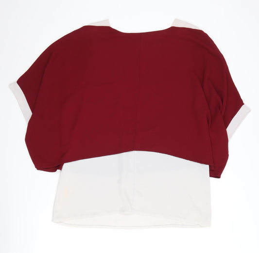 Quiz Women's Red Blouse M Casual Boat Neck Kimono