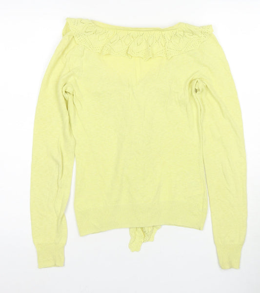 Laura Ashley Women's Yellow Cardigan UK 8 V-Neck Linen Cotton