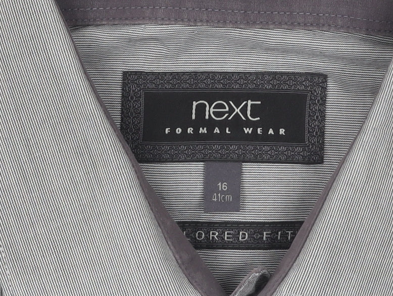 Next Men's Grey Slim Fit Formal Shirt 16, Long Sleeve