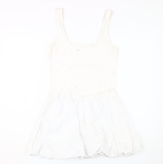 Zara Women's White Cotton Fit & Flare Dress M