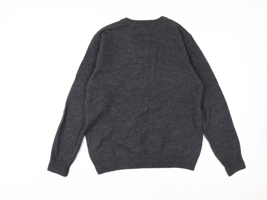 Lincoln Grey V-Neck Wool Men's Pullover Jumper L