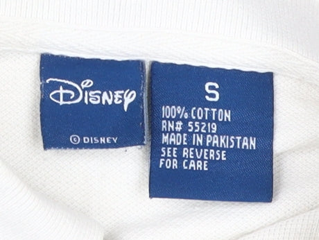 Disney Men's White S Polo Shirt - Mickey Mouse Graphic
